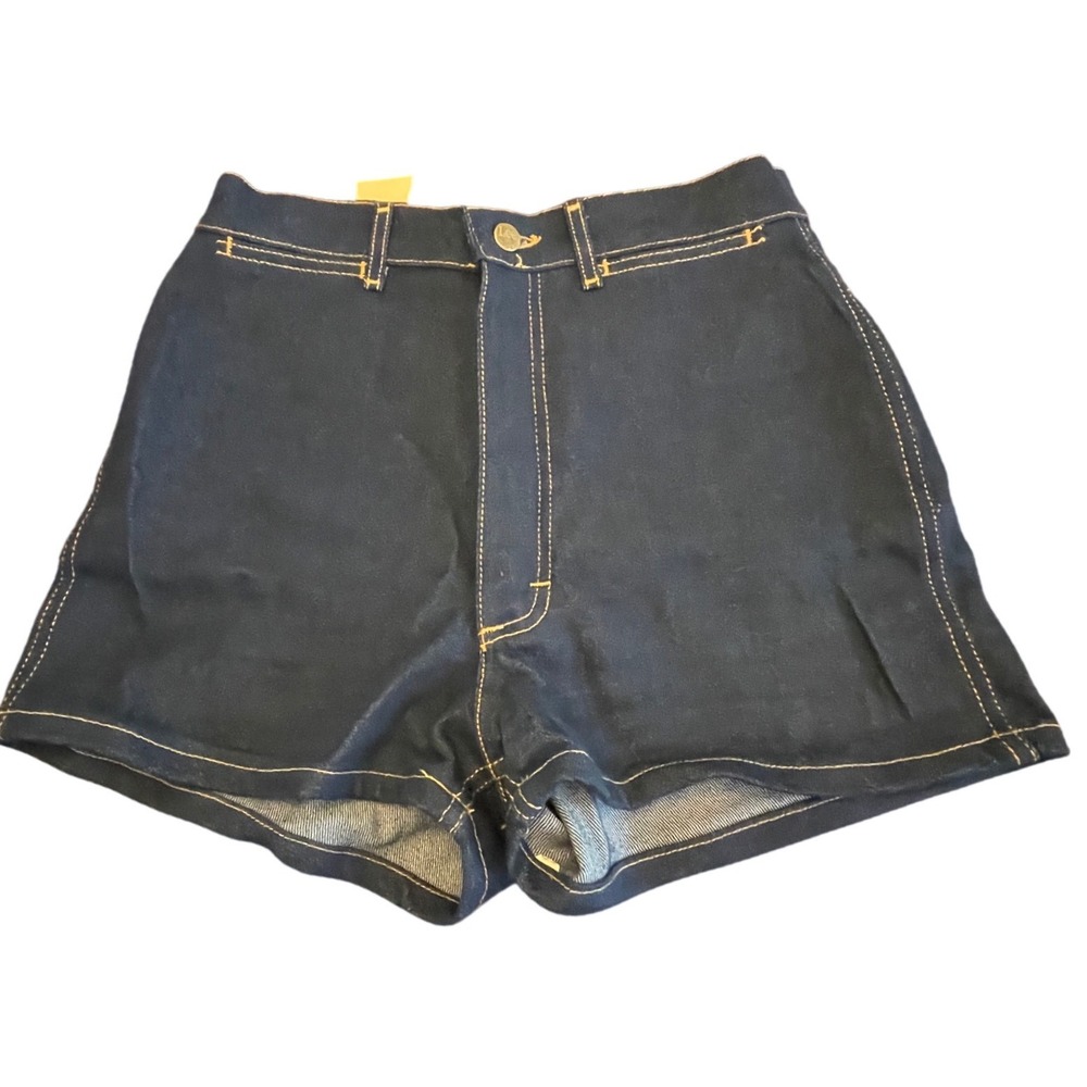 Vintage Ms Lee Clean Front Shorts Dark Wash High Waisted Denim Made in USA 14